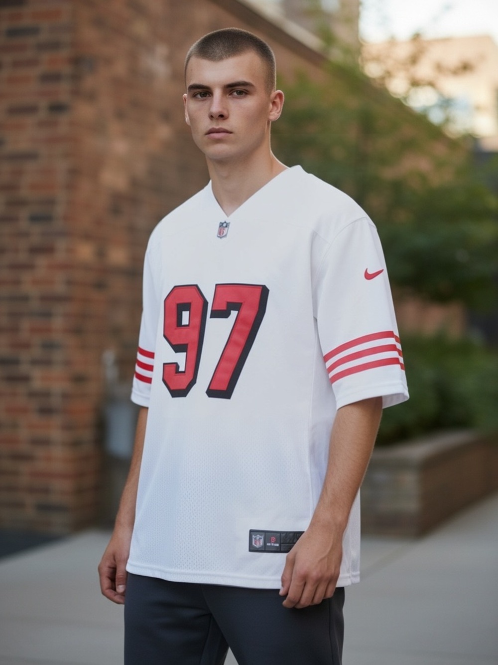 NFL White Football Jersey with Red Number 97